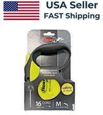 Flexi Retractable Dog Leash Cord Reflective Neon Medium 16ft 44lbs 20 kg Max