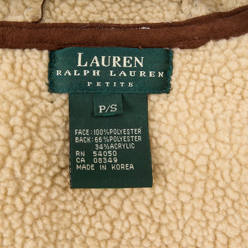 Lauren Ralph Lauren Womens PS Brown Suede Look Sherpa Lined Hooded Zip Up Vest - Image 4 of 4
