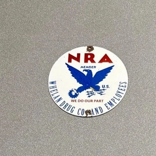 VINTAGE NRA NATIONAL RIFLE PORCELAIN SIGN CAR GAS TRUCK OIL MOTORCYCLE
