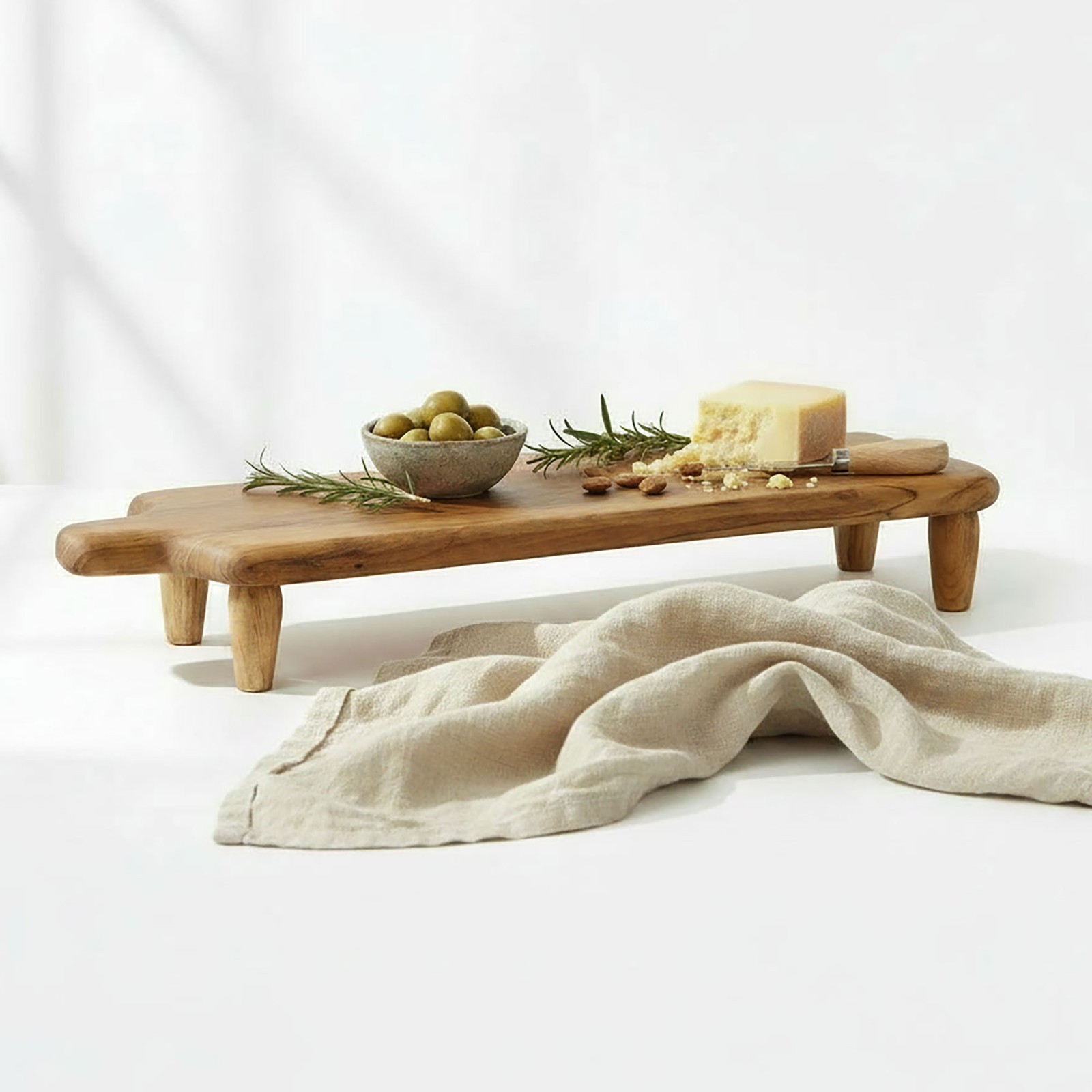 Large Natural Teak Serving Board on Legs | Charcuterie and Cheese Board