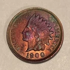 🌈 1900 Indian Head Cent – Rainbow Toned – AU+ – C00284
