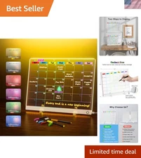Acrylic Dry Erase Board Calendar with Light, 13.7"X10" LED Note Board with 6-...