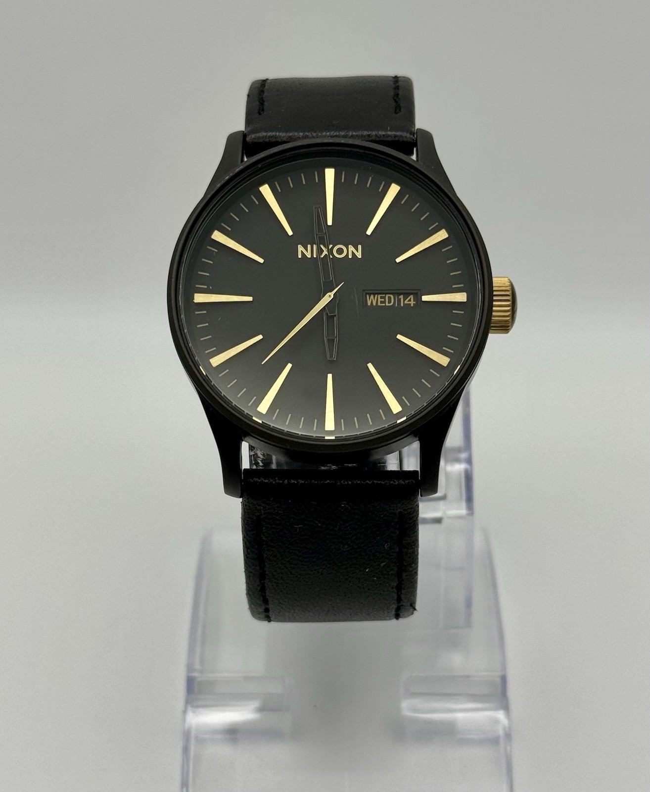 Nixon The Sentry Never Be Late Black Analog Leather Strap Japan Movement Watch