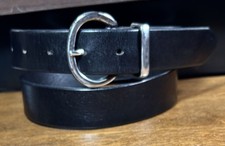 Gap Black Italian Leather Belt Sz30 1-1/4 Wide Brass H ware USA GUC