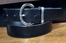 Gap Black Italian Leather Belt Sz30 1-1/4”Wide Brass H’ware USA GUC