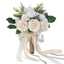 Wedding Bouquets for Bride Bridesmaid,White Champagne Artificial Roses Flower...