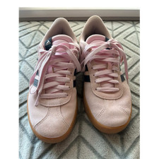 adidas VL Court 2.0 Women  s Pink Leather Low Top Lace-Up Gum Rubber Sole