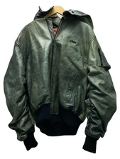 032c Others BREAKTHROUGH HOODED BOMBER JACKET M LEATHER Khaki FW23-L-4012 Used