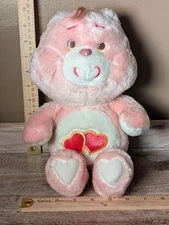 Vintage Care Bears 13" Love-a-Lot Bear Plush Pink 1983 Kenner