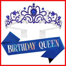 Classic Rhinestone Birthday Tiara in Blue/Silver - Perfect for Special Occasions