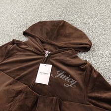 NEW Juicy Couture Tracksuit Womens L Brown Velour Hoodie Jacket Pants Set Y2K