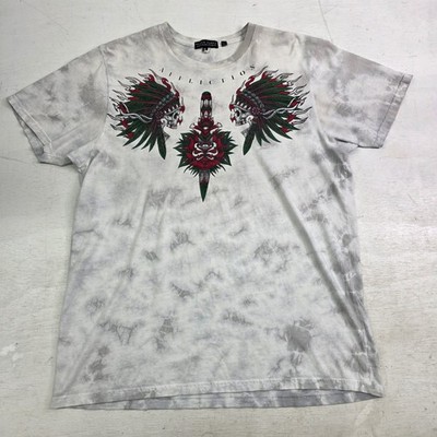 Affliction Men s Y2K Sz XL T-Shirt Live Fast American Customs Native Skull Acid