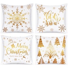 White and Bronzing Christmas Throw Pillow Covers 20" x 20" Pack of 4 Gold