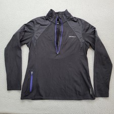 Eddie Bauer 1/4 Zip Pullover Womens Medium Black Logo Graphic Pocket