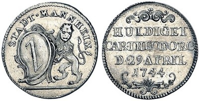 *** GERMANY *** 1744 *** PFALZ-MANNHEIM *** SILVER DUCAT PATTERN *** RARE *** s1