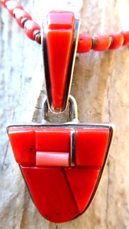 Na Na Ping Pendant Red Coral  M. Garcia Padlock Shape  1.75" Sterling  16.4g