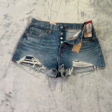 Levis 501 Original High Rise Distressed Denim Shorts Blue Womens 28 Fits 29