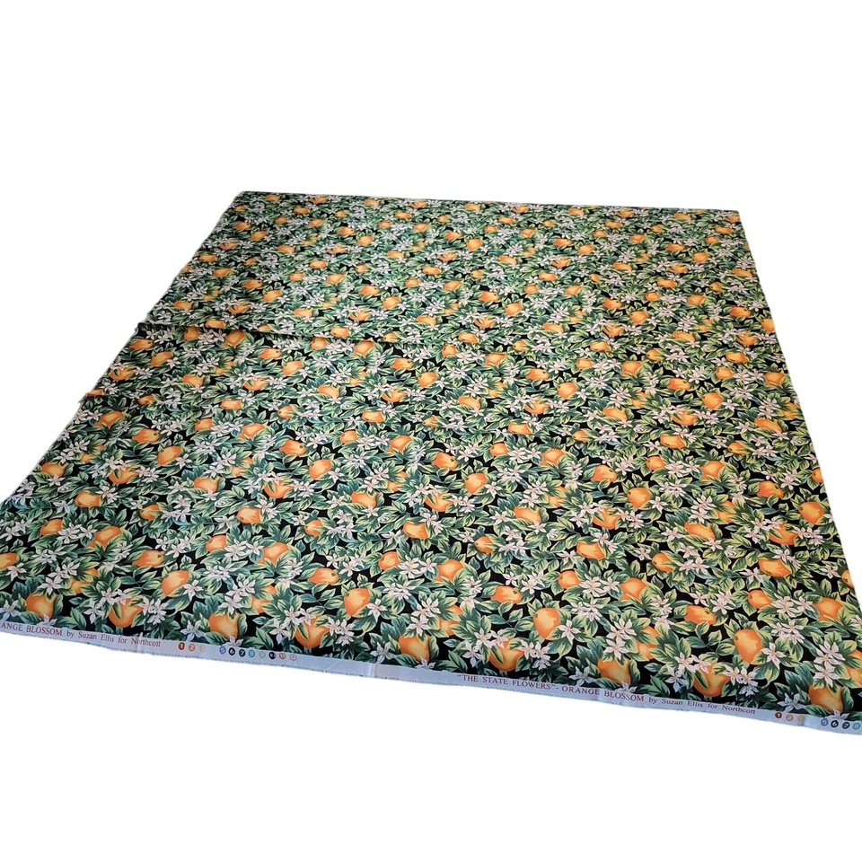 Cotton Fabric Orange Blossom 1 Yard x 44 Northcott Citrus Floral Black - Image 3 of 4