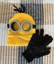Minion Costume Set Hat Gloves Goggles Yellow Black Gray Cartoon Outfit