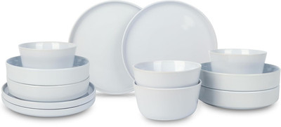 Celina 12-Piece White Stoneware Dinnerware Set for Elegant Dining