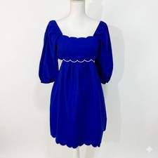 NWT Anthropologie Forever That Girl Scalloped Tie-Back Mini Dress Blue Small