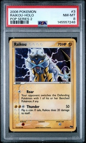 2006 POKEMON POP SERIES 2 #3 RAIKOU-HOLO PSA 8
