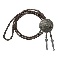 Bolo-Krawatte Blumen Leder Silber/Dunkelbraun Vintage