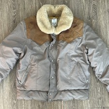 VTG Rocky Mountain Featherbed Jacket Mens 44 Brown Zip Western Goose Down 70s