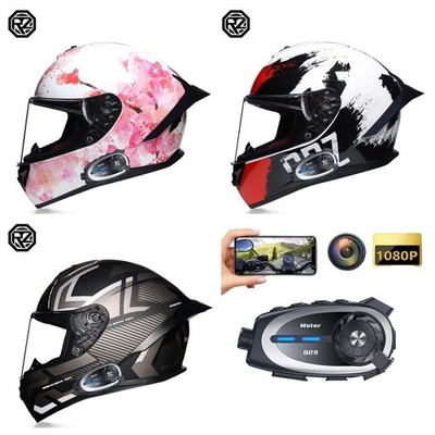 Full Face Bluetooth Motorcycle Intercom Helmet Built-in Camera Motorbike Helmets