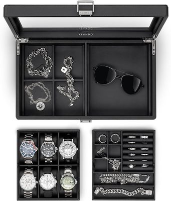 Vlando Uhrenbox Uhrenkasten Mit Glasdecekel, Watch Box Für Herren