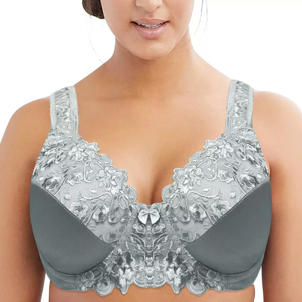 Women Underwired Full Cup Bra Large Bosom Lace Firm Hold Plus Size