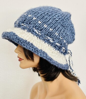 Hand Knits 2 Love Brim Hat Cap Beanie Designer Checkered Tie Black White Hand Knits 2 Love Hat Beanie Cap Brim Designer Checker Tie  main image 2