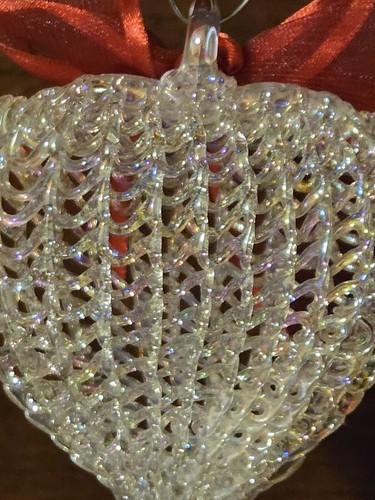 Spun Glass Christmas Ornament Heart-Shaped With Ribbon Set Of 4 NEW IN BOX - Picture 11 of 18
