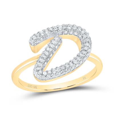 10k Yellow Gold Genuine Diamond Women Cursive Letter D Initial Band ...