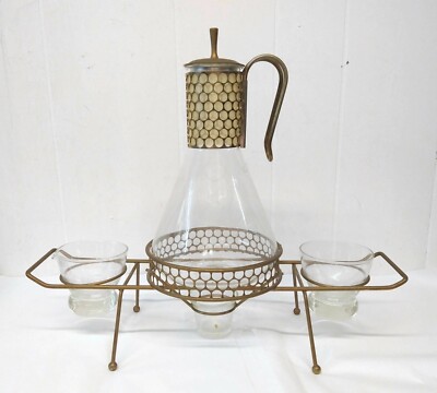 VTG MCM Atomic Era Tea Pot Carafe Cream Sugar Serving Set Stand Warmer
