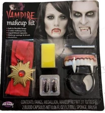 Vampire Dracula Makeup Kit Face Paint & Stage Makeup w/fangs fake blood - New