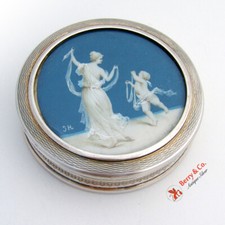 French Dresser Box Hand Painted Cherub Lady Sterling Silver Gilt 1909 - 1936