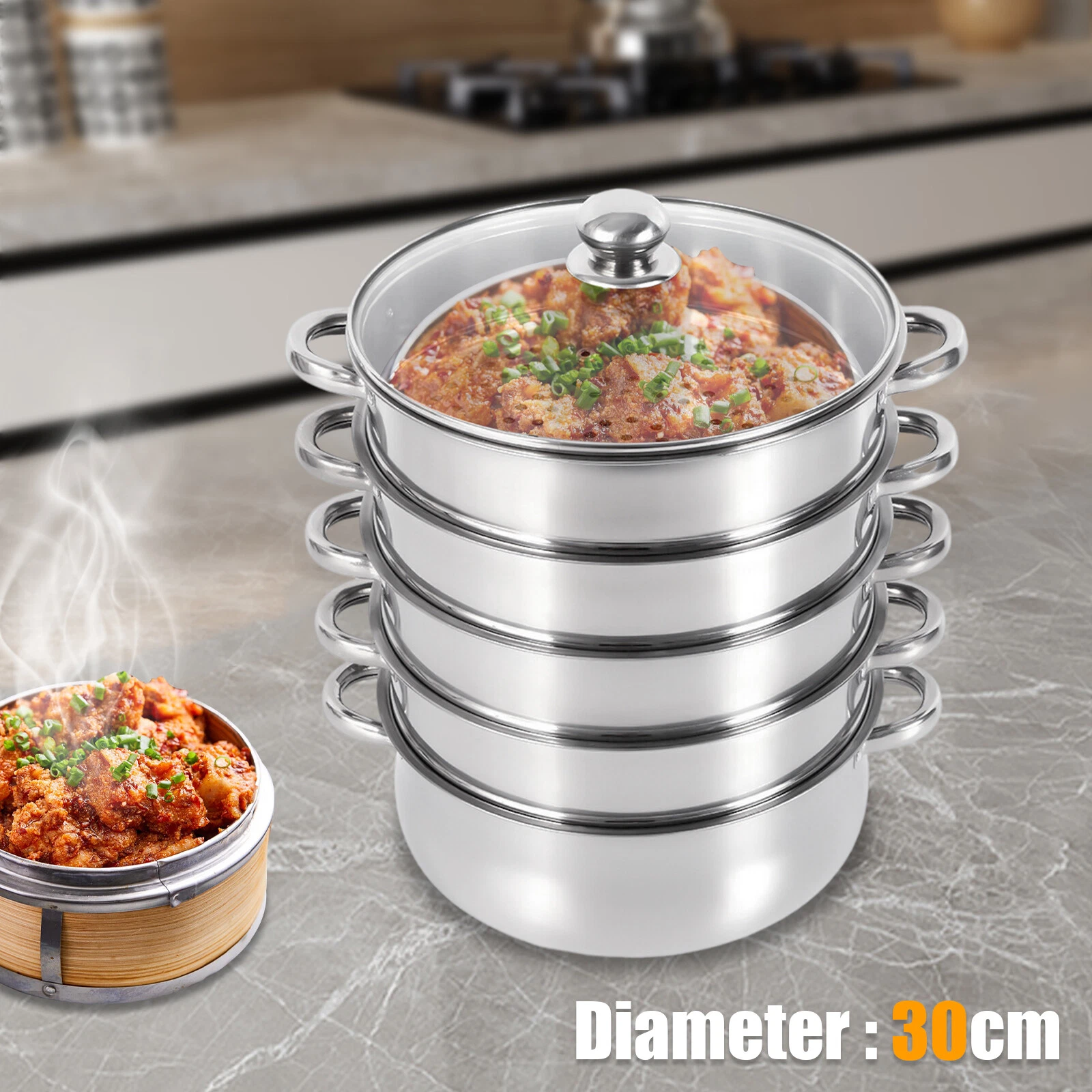 5tier Steamer Cookware Pot Stainless Steel Pot Stainless Steel Food Steamer &Lid
