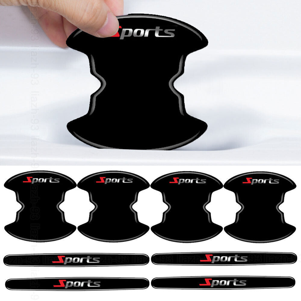 8x Sports Logo Car Door Handle Bowl Anti-Scratch Stickers Protector Cover Trims