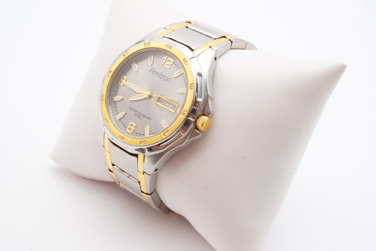 Armitron Watch Mens Silver Gold Tone Day Date Water  display picture 1