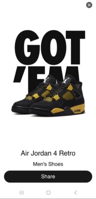 Size 13 Air Jordan 4 Retro Thunder 2023 Men display picture 3