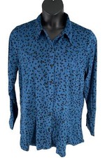 Susan Graver Printed Stretch Peachskin Peplum Big Shirt Blue