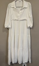 TCEC White Tiered Peasant Dress Large Cottagecore Boho