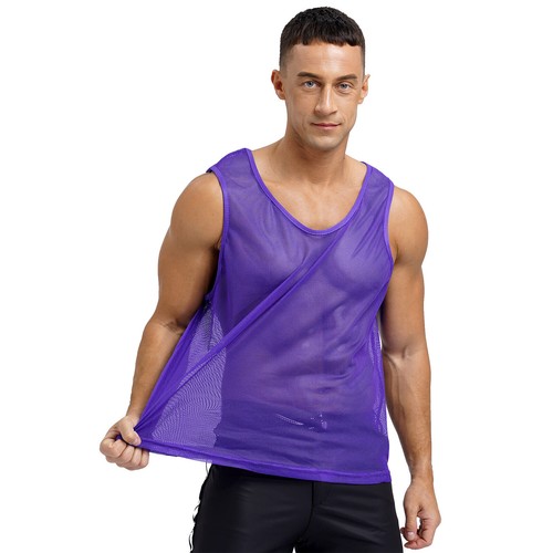 Herren~Netz Tank Tops Muskel Transparent Shirts Netzshirt Sport Weste Unterhemd - Picture 67 of 98