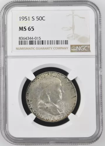 1951-S  FRANKLIN US Half Dollar,   MS65 by NGC,   a SUPERB looking coin!!!!