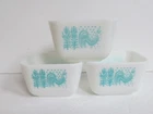 PYREX  Butterprint turquoise Amish 3 Glass Refrigerator Dishes #501  No Lids