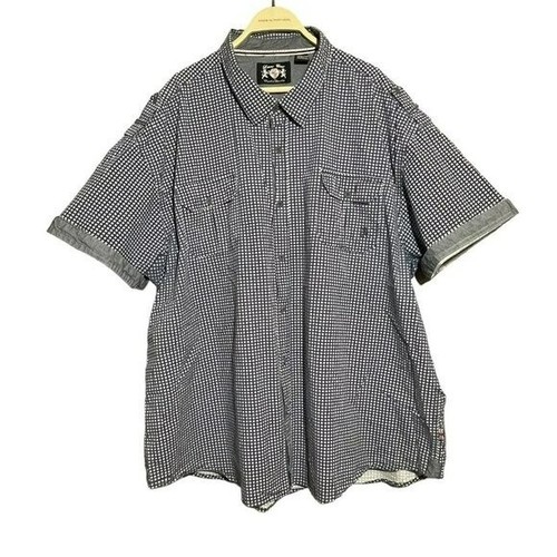 English Laundry Lions Crest Button Shirt Men Size 5X Blue Geo Workwear Pockets