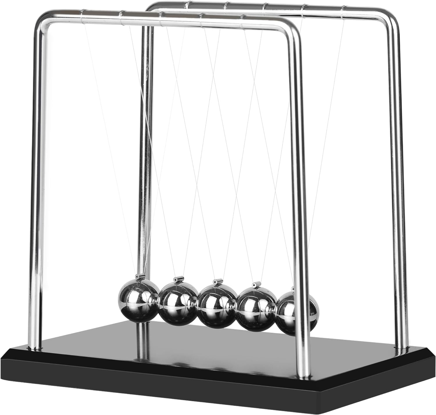 Large Newtons Cradle Balance Pendulum 5 Balls, Wooden Base
