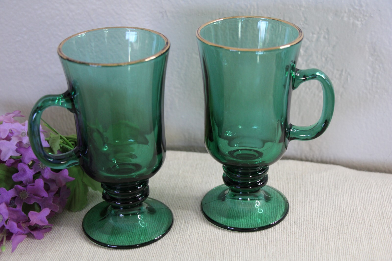 (2) VTG Libbey Irish Coffee Mug Cups Teal w/ Gold Rim eBay