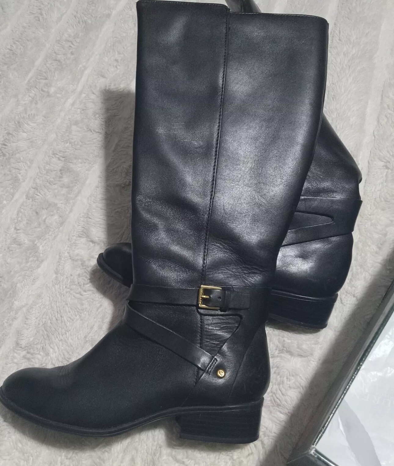Ralph Lauren Mariah Womens Sz 8 Black Leather Knee High Riding Boots Equestrian